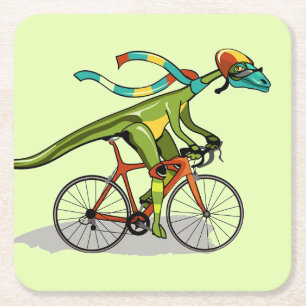 En Anabisetia Dinosaur Riding A Bicycle. Underlägg Papper Kvadrat