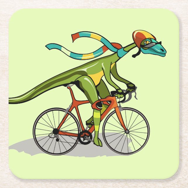 En Anabisetia Dinosaur Riding A Bicycle. Underlägg Papper Kvadrat (Framsidan)