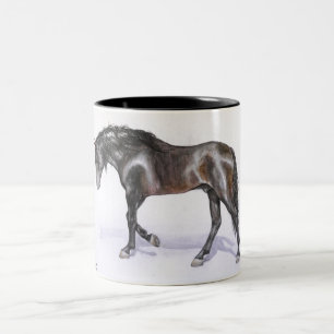 En andalusian HÄST som går, handpainted hingst Två-Tonad Mugg
