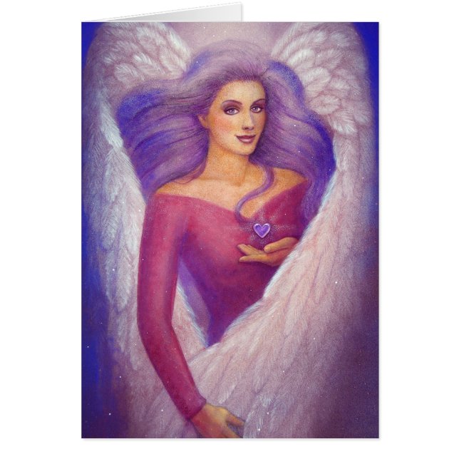 En ängel Amethyst Crystal hjärta Hälsningskort (Framsidan)