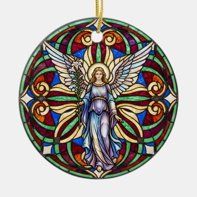 En ängel i Heaven Memorial Angel Lily Julgransprydnad Keramik (Framsidan)