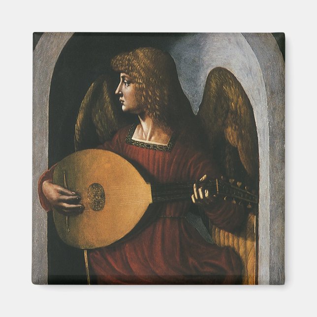 En ängel i rött med Lute av Leonardo da Vinci Magnet (Framsidan)
