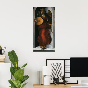 En ängel i rött med Lute av Leonardo da Vinci Poster