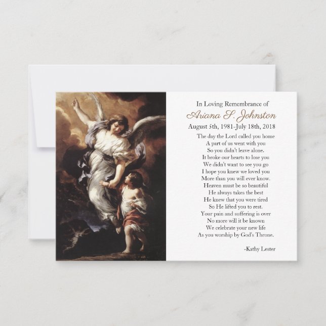 En ängel rädding skräddarsy kort för sympatibön (Framsida)