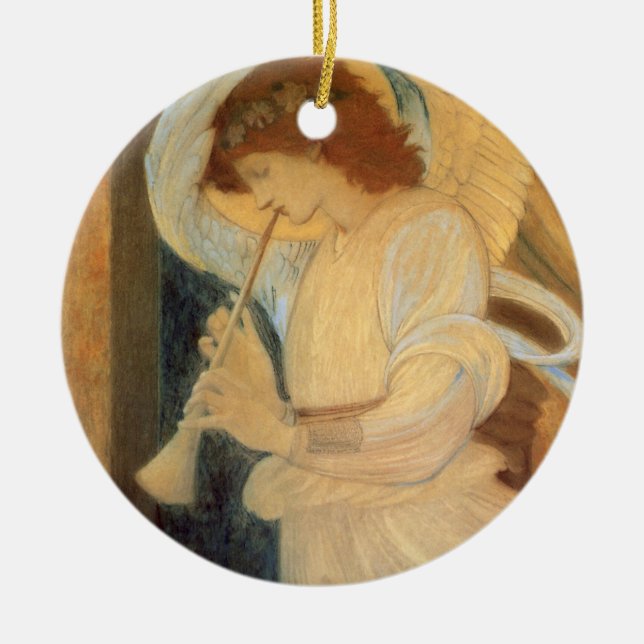 En ängel som spelar en flaggeolet av Burne Jones Julgransprydnad Keramik (Framsidan)