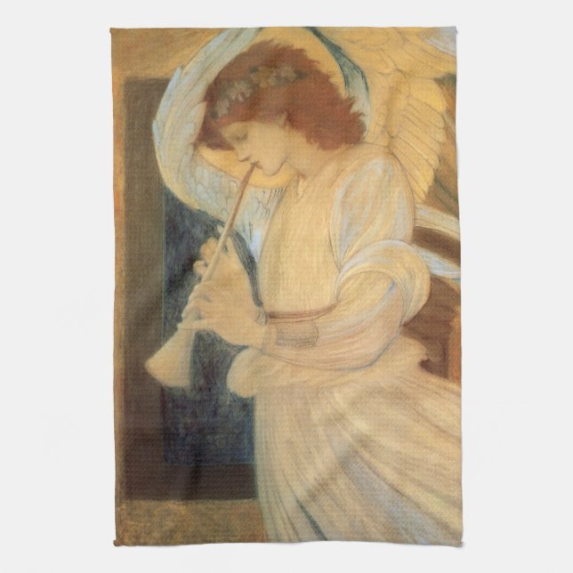 En ängel som spelar en flaggeolet av Burne Jones Kökshandduk (Vertikal)
