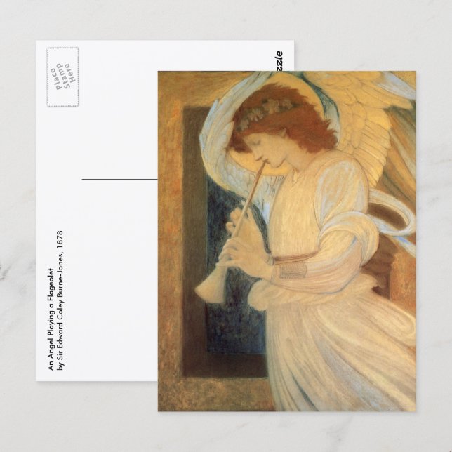 En ängel som spelar en flaggeolet av Burne Jones Vykort (Fram/baksida)