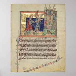 En ängel som visar Nya Jerusalem Poster