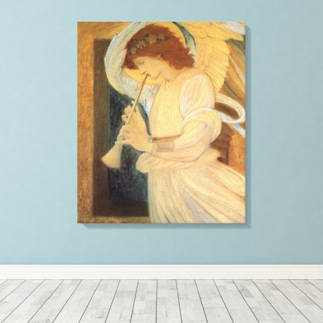 En ängel spelar en flageolett av Burne Jones Canvastryck (Insitu (trägolv))