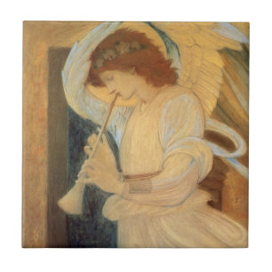 En ängel spelar flageolett av Burne Jones Kakelplatta