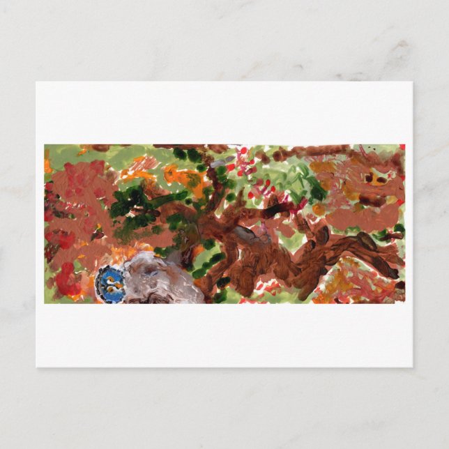 En annan blå uggla i ett vykort från träd (Framsida)