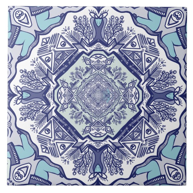 En annan blåfärgad china inspirerad design Ceramic Kakelplatta (Framsidan)