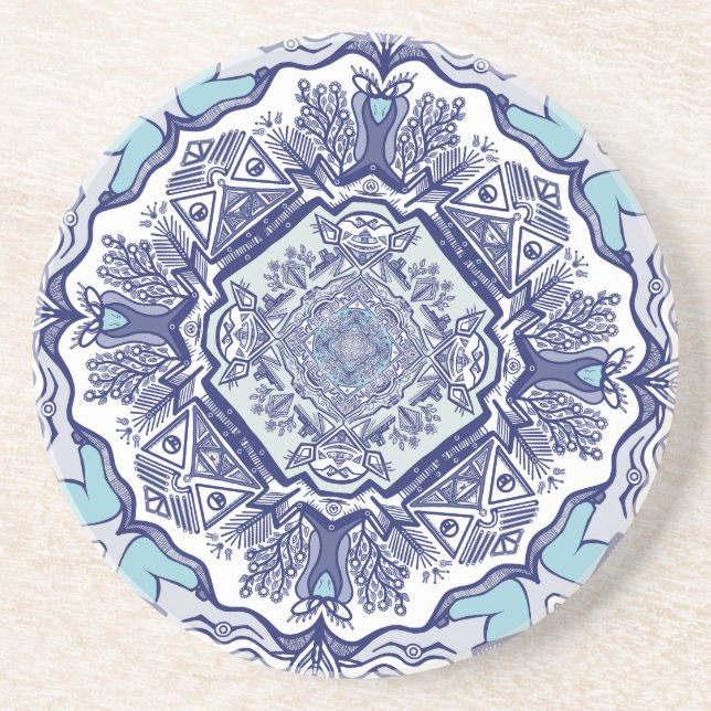 En annan blåfärgad china inspirerad design Ceramic Underlägg (Framsidan)