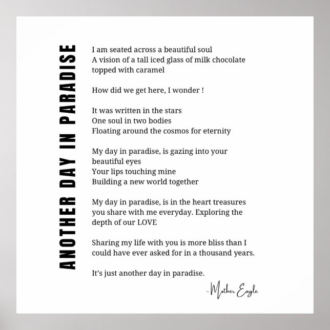 En annan dag i paradiset dikt svartvita väggkonst (Framsidan)