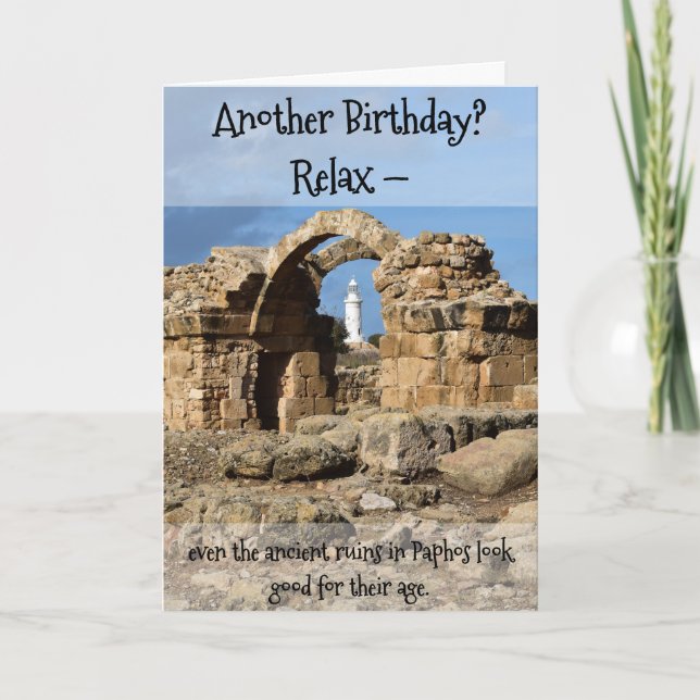 En annan födelsedag?  Kort med Paphos antika ruine (Framsida)