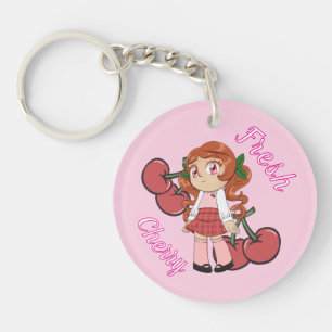 En anpassad nyckelring med söt körsbärs-chibi
