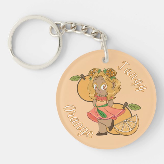En anpassad nyckelring med söt orange Chibi (Framsidan)