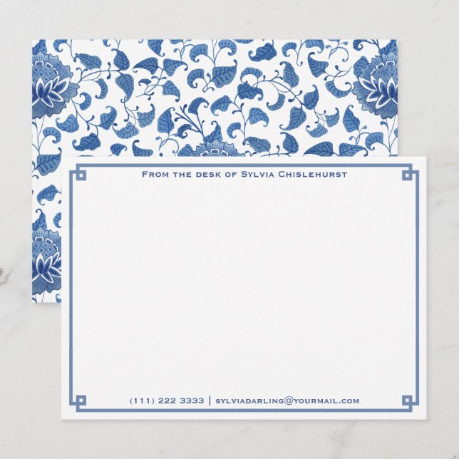 En anteckning från | Blue and White Chinoiserie Pe Anteckningskort (Fram/baksida)