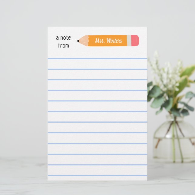 En anteckning från gult penna.. undervisar gåva brevpapper (Stående Fram)