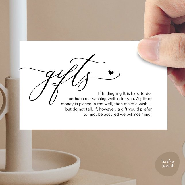 En anteckning om gåvor, Modern Romantisk Bröllop  Tilläggskort (A note on gifts, Modern Romantic Wedding Enclosure Card in Black and White)