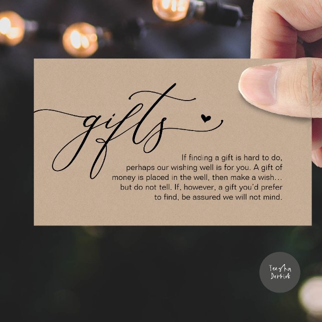 En anteckning om presenter, Modern Romantisk Bröll Tilläggskort (A note on gifts, Modern Romantic Wedding Enclosure Card in Brown Kraft)