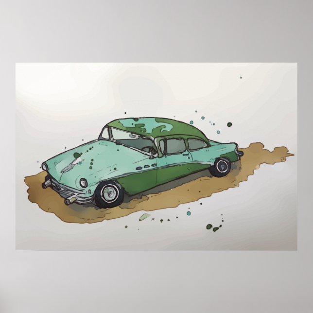 En antik sedan från 1950-talet poster (Framsidan)