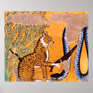 En antika egyptisk Fresco med katt Poster