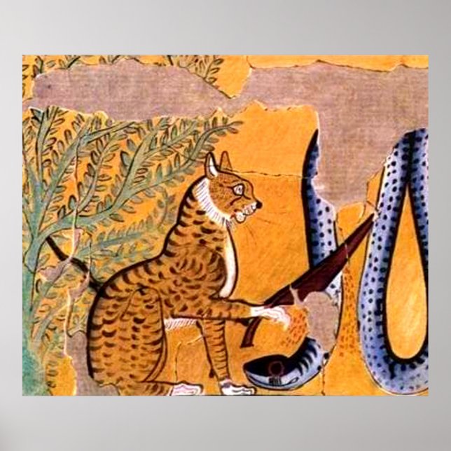 En antika egyptisk Fresco med katt Poster (Framsidan)