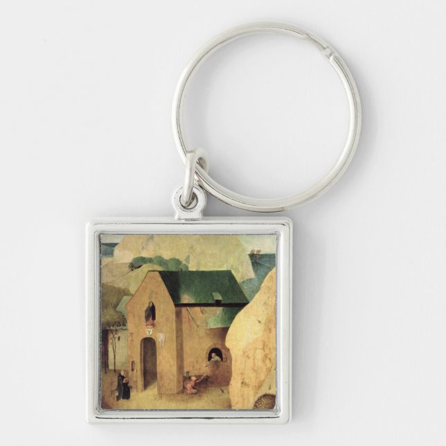En Antonian Priory Fyrkantig Silverfärgad Nyckelring (Framsidan)