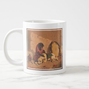 En apa och en Hund med en stor Tambourine Jumbo Mugg