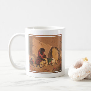 En apa och en Hund med en stor Tambourine Kaffemugg