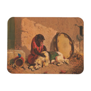 En apa och en Hund med en stor Tambourine Magnet