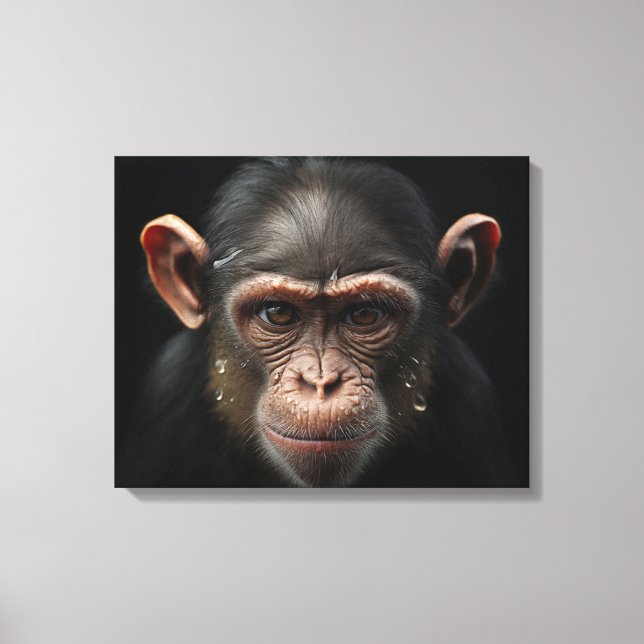 En apans Porträtt-Chimpanes slutande realism Canvastryck (Framsida)
