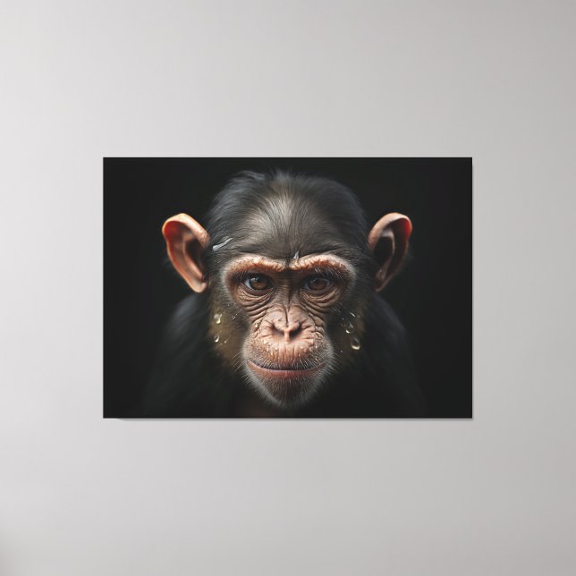 En apans Porträtt-Chimpanes slutande realism Canvastryck (Framsida)