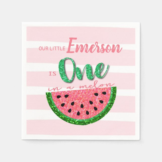 En är en melon, Watermelon Birthday Napkins Pappersservett (Framsidan)