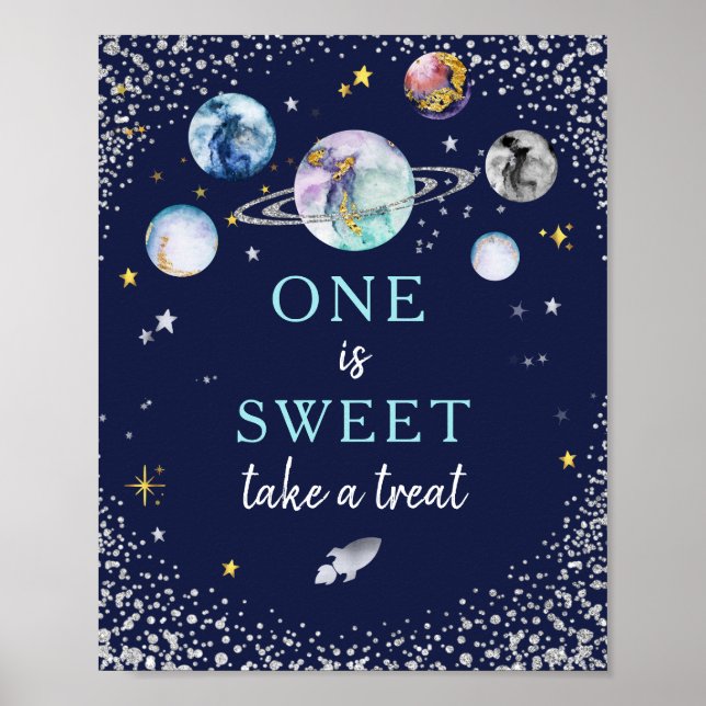 En är Sweet tar en behandling Space Galaxy Birthda Poster (Framsidan)