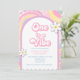 En är Vibe Groovy, Retro Girl Pastel Färg Inbjudningar