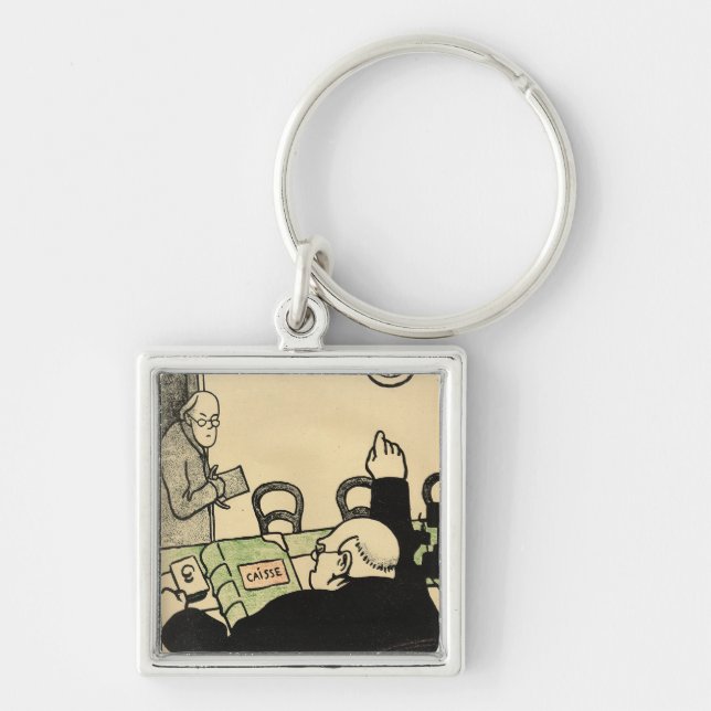 En arbetsgivare plundrar en av hans anställda fyrkantig silverfärgad nyckelring (Framsidan)