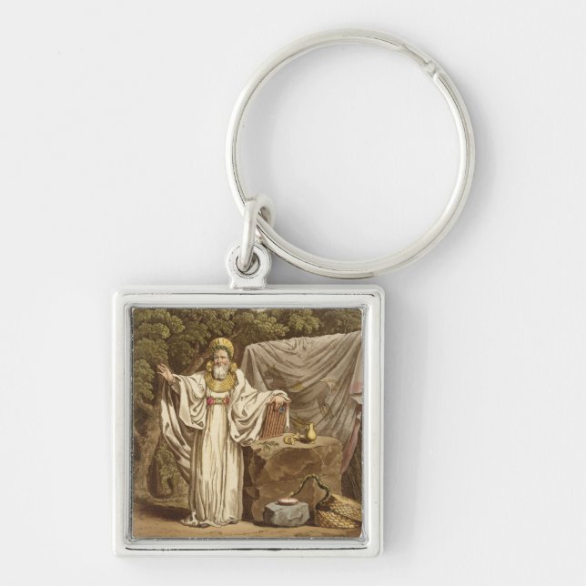 En ärke- Druid i hans juridiska vana som inristas Fyrkantig Silverfärgad Nyckelring (Framsidan)