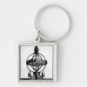 En Armillary Sphere av det Copernican systemet Fyrkantig Silverfärgad Nyckelring