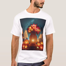 en arrangemang blomma med stort vas med blomma t shirt