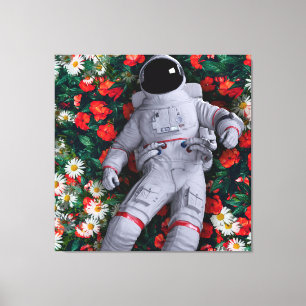 En astronaut i blommorna canvastryck