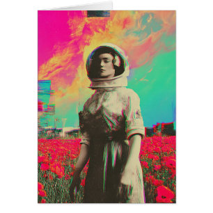 En astronaut i Tillfällen i fält-glitch Hälsningskort