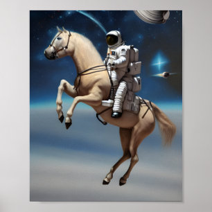 En astronaut Riding a Horse in Space Poster