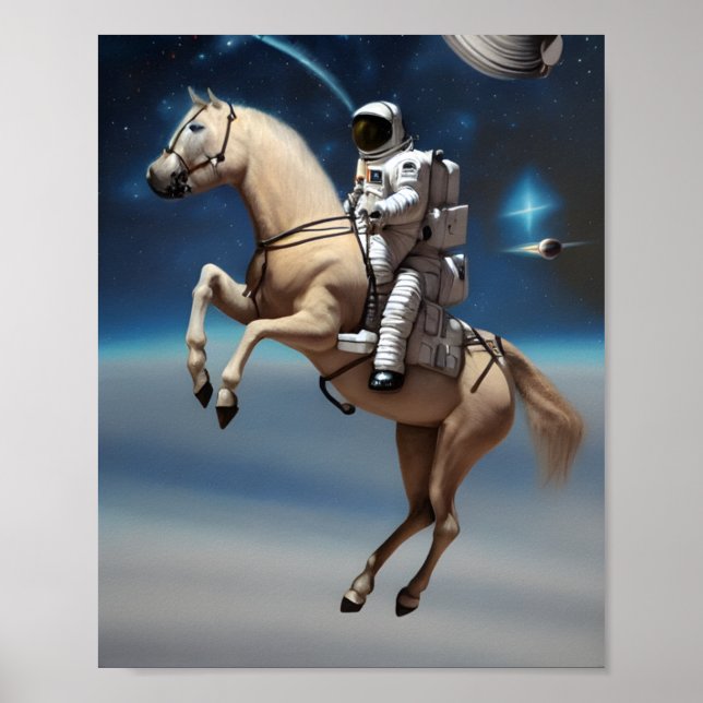 En astronaut Riding a Horse in Space Poster (Framsidan)