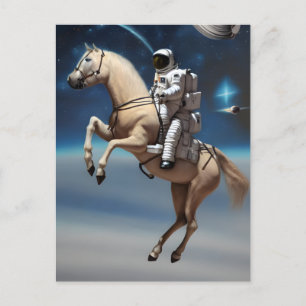 En astronaut Riding a Horse in Space Vykort