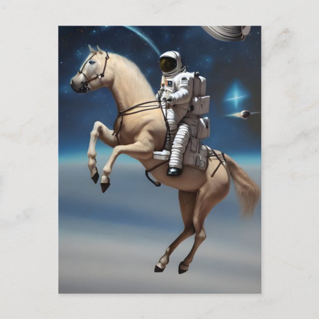 En astronaut Riding a Horse in Space Vykort (Framsida)
