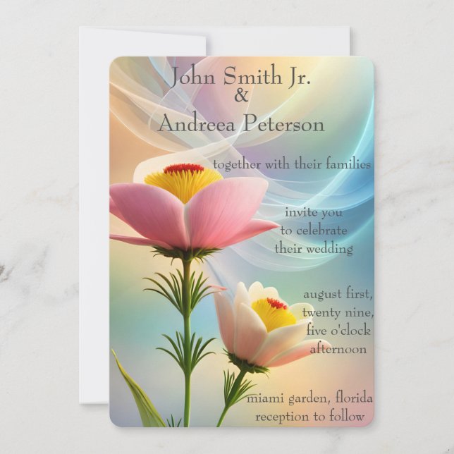 En av en-av-ett-färgad Blommigt Bröllop Elegance Inbjudningar (Framsida)