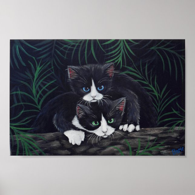 En-av-en-Kind Tuxedo Cats Painting av Darie Poster (Framsidan)