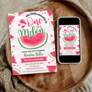 En av en melonflicka första födelsedag 1:a födelse inbjudningar